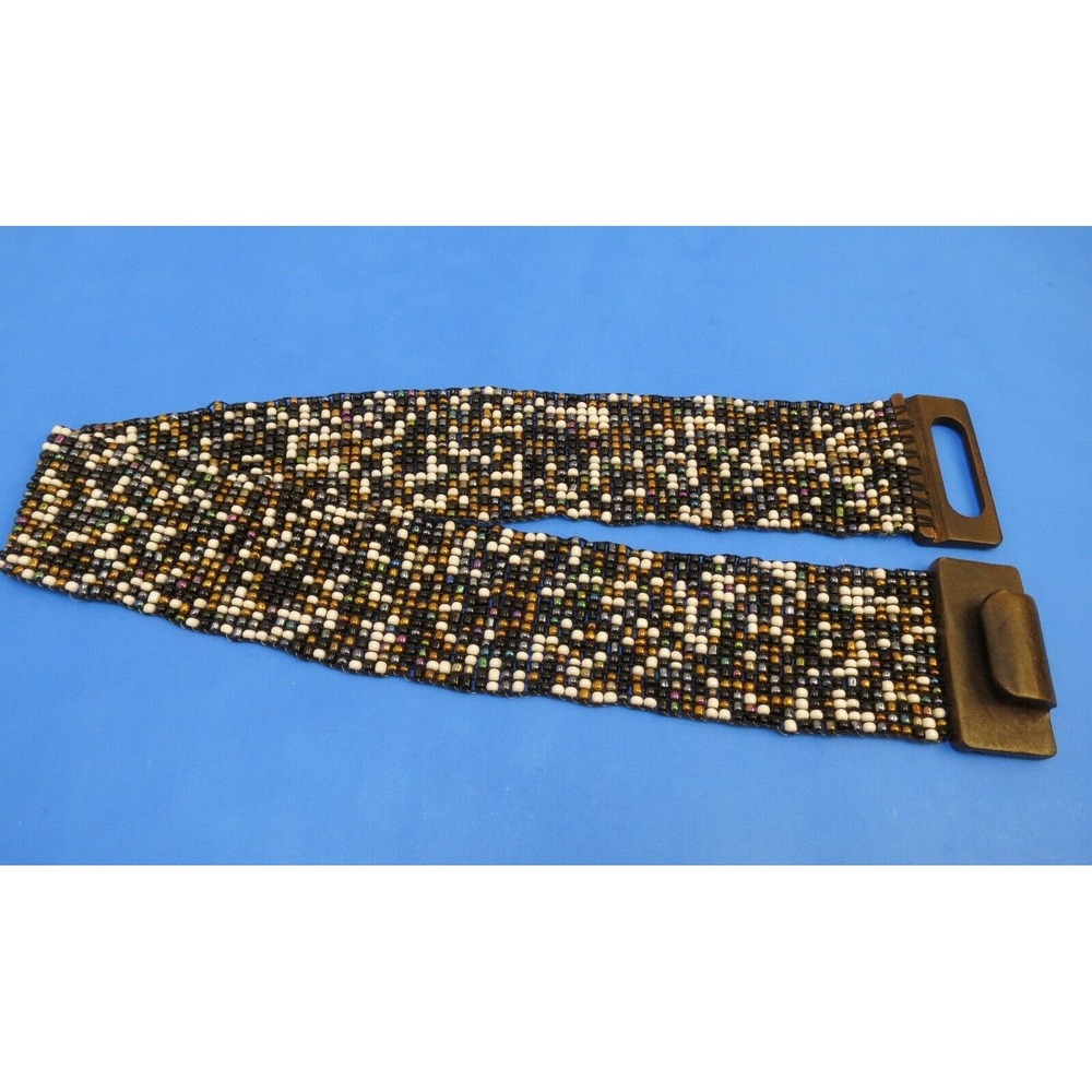Women's Elastic Color Bead Belt Boho Stretch Waist Band Natural Wood Clasp